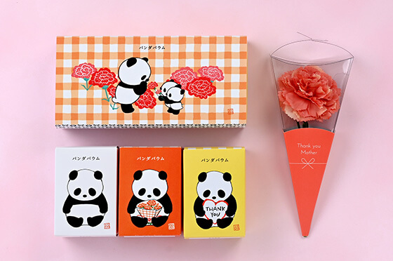 フラワー付き花束パンダ３個セット