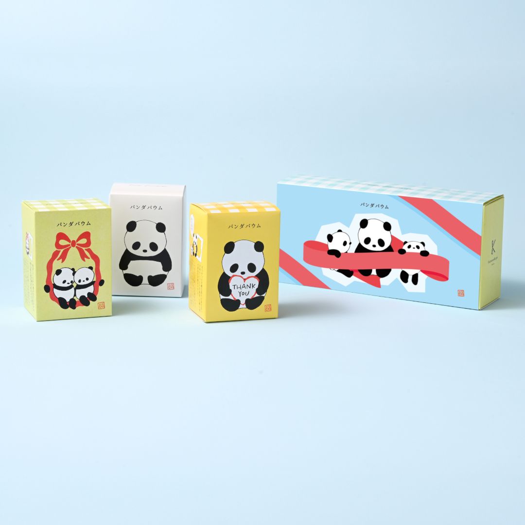 ●リボンパンダ３個セット(▼カタヌキヤパンダビニール袋（Ｍ）付き)