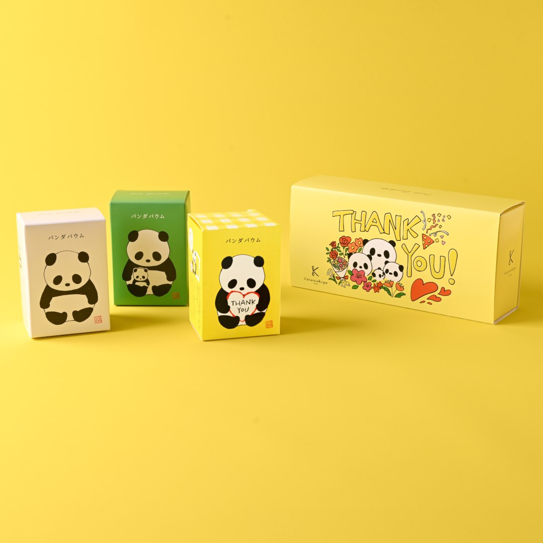 ●ありがとうパンダ３個セット(▼カタヌキヤパンダビニール袋（Ｍ）付き)