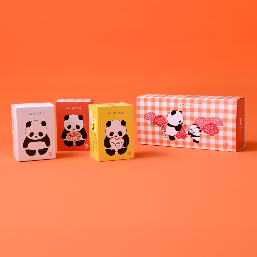 ●花束パンダ３個セット(▼カタヌキヤパンダビニール袋（Ｍ）付き)