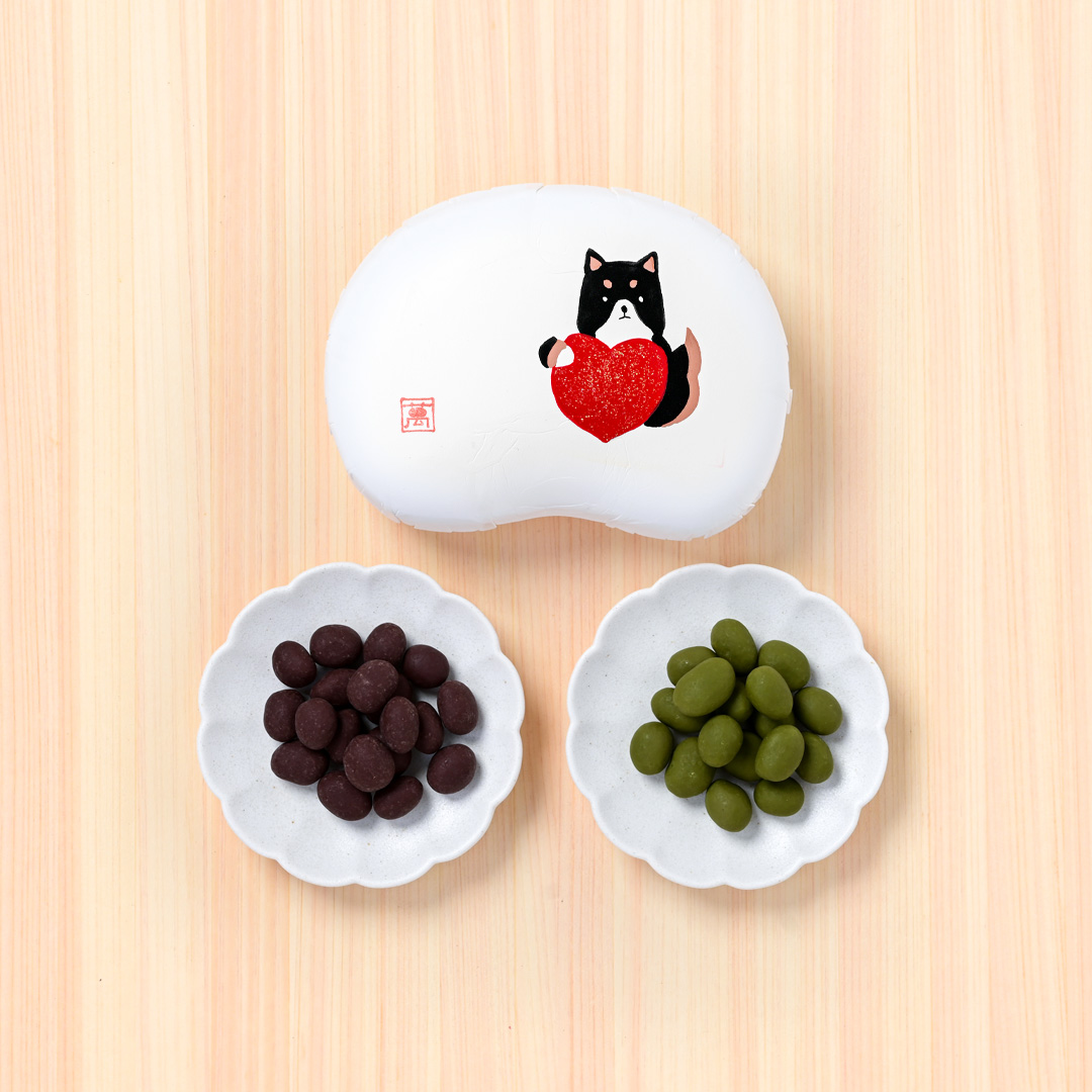 かりっとちょこ豆・ビター＆抹茶（豆箱入り）　絵柄：黒まめしば(／袋無し)