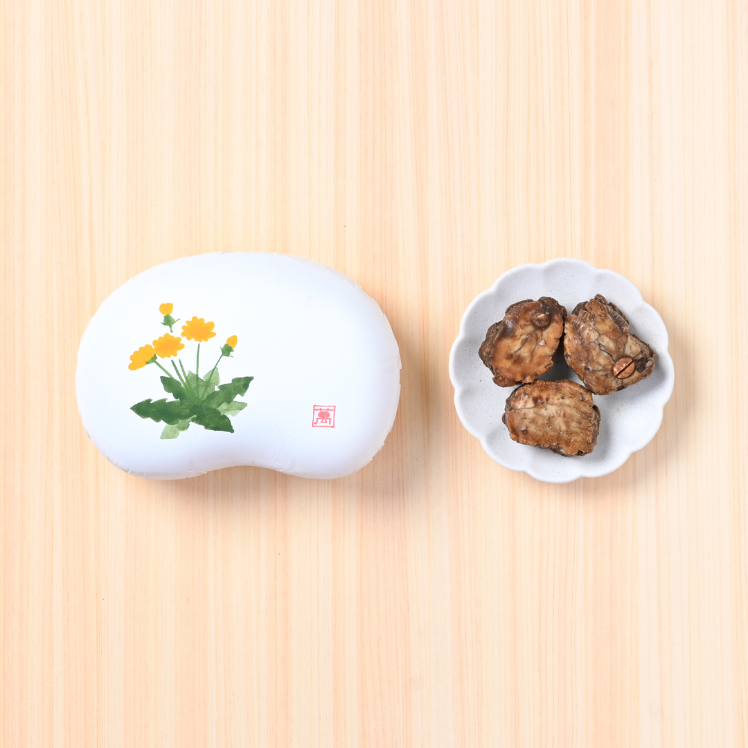 しみみ・焙じ茶チョコ（豆箱・８個入り）　絵柄：たんぽぽ(／袋無し)