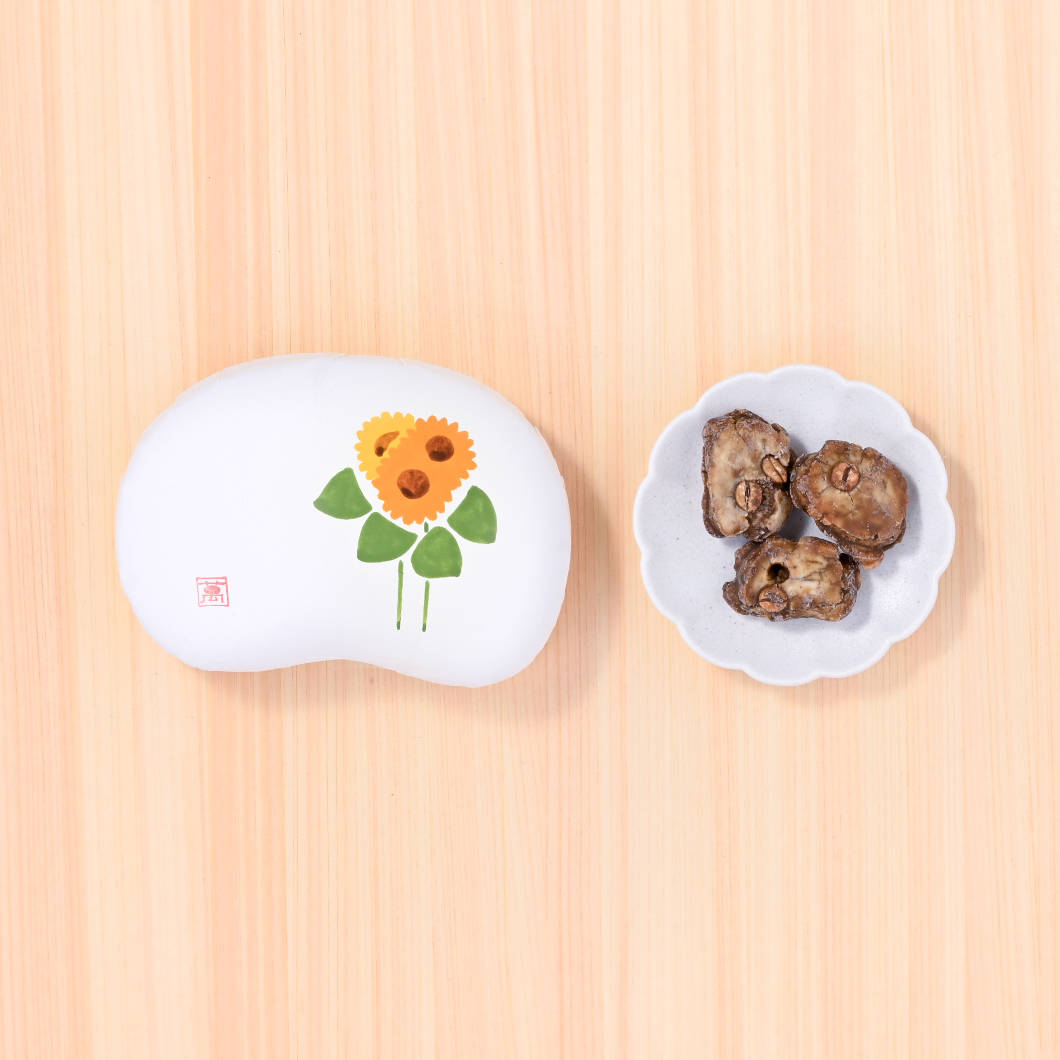 まめやのおかきなしょこら「しみみ」・焙じ茶チョコ（豆箱入り）　絵柄：ひまわり(／袋無し)
