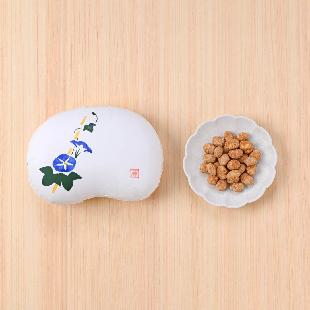 有機大豆の炒り豆　能登塩キャラメル（豆箱入り）　絵柄：朝顔